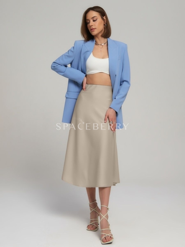 Женская прямая атласная юбка миди